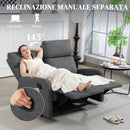 Divano 2 Posti Reclinabile a 145° Max 124x91x100 cm Rivestimento in Ciniglia Grigio  