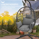 Poltrona Sospesa a Uovo 120x106x188 cm con Cuscino Imbottito e Cesto Pieghevole Grigio      