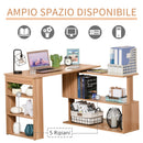 Scrivania Angolare Multiposizione con 5 Ripiani Legno 120x110x74,5 cm