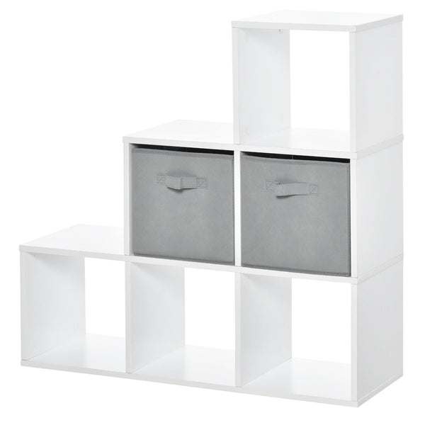 sconto Mobile Libreria 2 Cassetti 6 Ripiani 89,8x30x89,8 cm Bianco e Grigio
