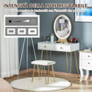 Consolle Trucco 2 Cassetti 80x40x136 cm con Specchio e Sgabello Bianco