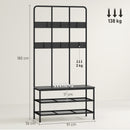 Mobile Ingresso Appendiabiti con Mensola e Scarpiera 91x36x180 cm Struttura in Metallo Nero  