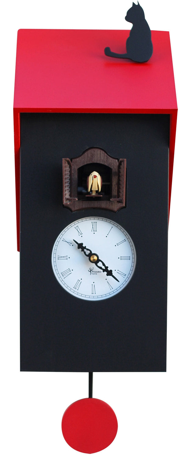 Orologio a Cucù da Parete 17x37x12 cm con Gatto Pirondini Italia Vicenza Nero e Rosso prezzo