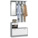 Mobile Guardaroba per Ingresso con Specchio Appendiabiti e Scarpiera Regolabile 90x24x177 cm Bianco e Grigio  