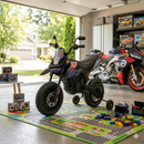 Moto Elettrica per Bambini Aprilia RX-125 Small 12V Cross Sedili In Pelle Luci Led Bluetooth Sospensioni a Molla Blu