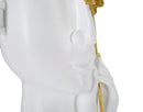 Vaso Face con Fiore 14x13x27 cm in Poliestere Bianco e Oro      