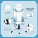 Sedia da Gaming Reclinabile 135° con Poggiatesta e Supporto Lombare 67x60x120-128 cm in Similpelle Azzurro