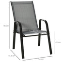 Set 4 Sedie da Giardino Impilabili 54x75,5x95 cm con Braccioli in Metallo e Tessuto a Rete Grigio