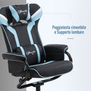 Sedia da Gaming Girevole Reclinabile con Poggiapiedi in Similpelle  Nera e Azzurro
