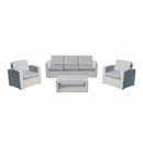 Set Salotto da Giardino Divano 2 Poltrone e Tavolino con Cuscini in Plastica Grigio