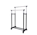Stender Doppio Porta Abiti in Acciaio con Ruote 80x43x155 cm  Nero