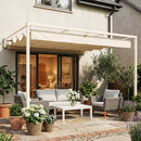 Pergola Addossata 3x3 m con Tetto Retrattile Scorrevole UV30+ e Fori di Drenaggio Beige      