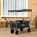 Carrello da Giardino 110L con Maniglia Telescopica e Tettuccio in Acciaio e Tessuto Oxford Nero