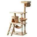 Albero Tiragraffi con Cuccia per Gatti in Legno Naturale Beige 65x39x140 cm 