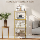 Libreria a 4 Livelli Minimal 40x30x96,5 cm Ripiani in Vetro Temperato Struttura in Metallo Oro  
