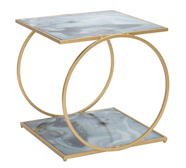 online Tavolinetto Glam 2 Level 52,5x50x51 cm in Ferro MDF e Vetro Oro e Multicolor