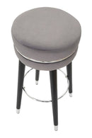 Sgabello Bar Paris Ø35x74 cm in Legno e Tessuto Vellutato Grigio