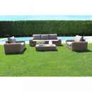 Set Salotto da Giardino Divano 2 Poltrone e Tavolino con Cuscini in Alluminio Marrone