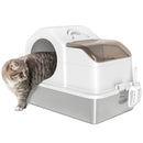 Lettiera per Gatti Chiusa 60,5x40,5x42 cm con 2 Tappetini Base in Acciaio Inox Bianca e Argento  