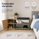 Panca Scarpiera da Ingresso 104x37x47 cm 2 Ripiani Porta Scarpe con Anta e Cuscino in MDF Verde      