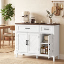 Credenza da Cucina 110x35x80,5 cm con 3 Ante a Fienili 2 Cassetti e 2 Ripiani Regolabili in Legno Bianco      