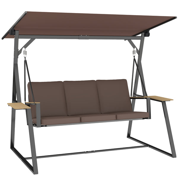 Dondolo da Giardino 3 Posti 222x131x175 cm con Tettuccio Regolabile con Vassoi e Cuscini Imbottiti in Metallo Marrone sconto