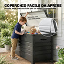 Panca Contenitore da Esterno 120x61x67 cm Capienza 350L con Coperchio Bloccabile in Acciaio Grigio      