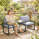 Set 3 Pezzi da Esterno con Tavolo da Giardino e 2 Sedie con Seduta in Texteline e Cuscini Grigio      