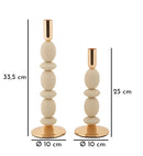 Porta Candele Shuttle Crema Set 2 Pz Ø10x33,5 cm - Ø10x25 cm in Ferro Crema e Oro      