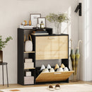 Mobile Portascarpe 80x26x 90 cm con 2 Cassetti a Ribalta e ripiani Nero e Legno Naturale      