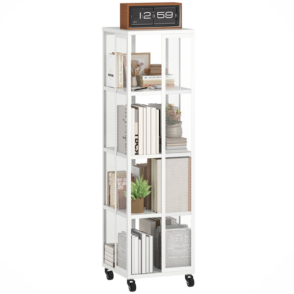 sconto Libreria Moderna a 4 Ripiani 35x35x129 cm con Ruote in Metallo a Rete Bianco