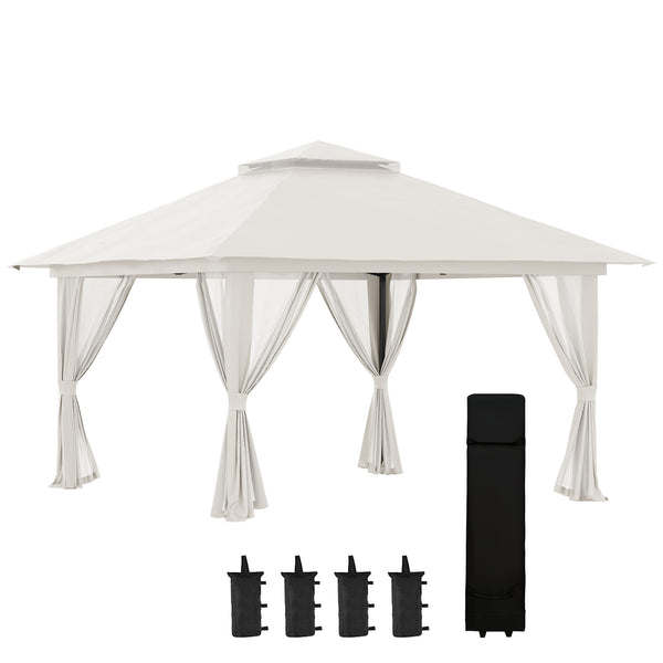 prezzo Gazebo Pieghevole 4x4 m ad Altezza Regolabile con Zanzariera e Borsa in Metallo e Tessuto Oxford Crema