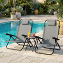 Set di 2 Sedie Campeggio 63x75x80 cm Portatili e Pieghevoli con Schienale Regolabile in Poliestere Grigio Chiaro      