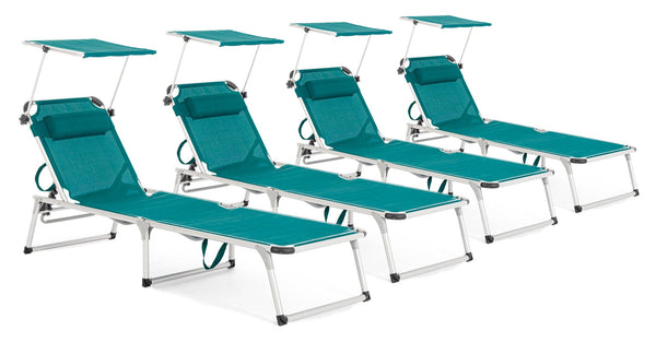 Set 4 Lettini Prendisole da Giardino con Tettuccio 58x193x76 cm in Alluminio Cayo Ottanio online