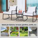 Set Salotto da Giardino in Rattan Sintetico 2 Poltrone a Dondolo e Tavolino Marrone 