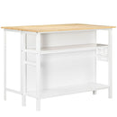 Isola Cucina Pieghevole 120x76x91,5 cm in Legno  e Acciaio Bianco