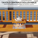 Panchina da Giardino 153x56x91 cm con Tavolino Centrale Sollevabile e Braccioli in Legno Marrone Chiaro      