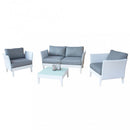Set Salotto da Giardino Divano 2 Poltrone e Tavolino con Cuscini in Alluminio Bianco