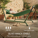 Amaca da Giardino 237x90x92 cm con Supporto Tasca Laterale e Poggiatesta in Metallo e Poliestere Verde Scuro      