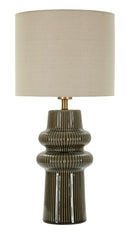 Lampada da Tavolo Harmony Ø30x64,5 cm in Ceramica e Ferro e Tessuto Verde      