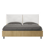 Letto Matrimoniale con Alzata Comoda Struttura Quercia con Cuscini in Similpelle Appia Bianco Varie Misure