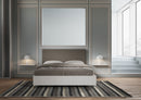 Letto Matrimoniale con Rete e Contenitore Alzata Comoda Struttura Bianco Frassico e Testata in Similpelle Level Cappuccino Varie Misure