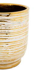 Porta Vasi Coppia Melody Ø23x24 cm - Ø17,5x19 cm in Ceramica Bianco e Oro      