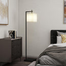 Lampada da Terra a LED con 10 Luminosità 9W e Telecomando 36x30x168 cm Paralume Effetto Lino Nero e Beige 