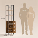 Mobile da Bagno a Colonna 37x30x167 cm Salvaspazio con Ante Soft Close a Persiana 3 Ripiani Aperti Struttura in Acciaio Marrone Rustico      