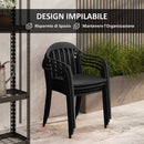 Set 4 Sedie da Giardino 57x54x78 cm Impilabili con Schienale Alto in PP Nero
