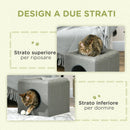 Cuccia a Casetta per Gatti a 2 Livelli 36,5x36,5x33 cm con Cuscino in Peluche in MDF e Poliestere Verde 