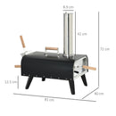 Forno per Pizza Pieghevole e Portatile con Pala e Pietra 81x40x72 cm in Acciaio e Legno Nero