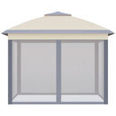 Gazebo Pieghevole da Giardino 3,3x3,3x2,88m con Zanzariera in Acciaio e Tessuto Oxford Beige