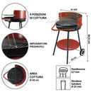 Barbecue a Carbone Carbonella Rotondo Ø51x84,5 cm con Vassoio in Acciaio al Carbonio Rosso      